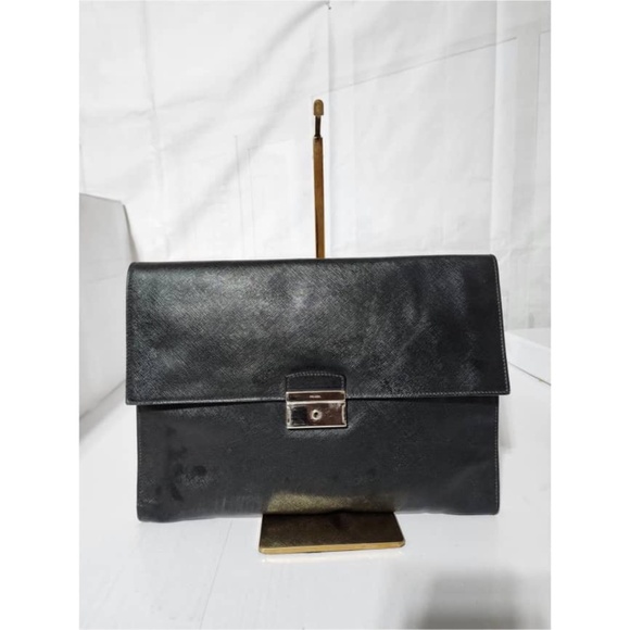 Authentic PRADA Saffiano Attache Portfolio Clutch Black - Picture 1 of 13